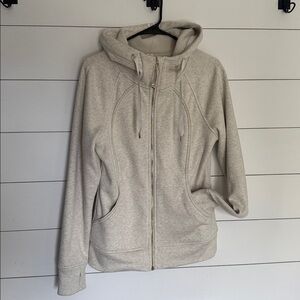 Lululemon Scuba Hoodie Full-Zip, Sz 8, like new, cream with gold accents